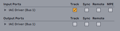 Screenshot of the MIDI Tab preferences in Ableton Live.